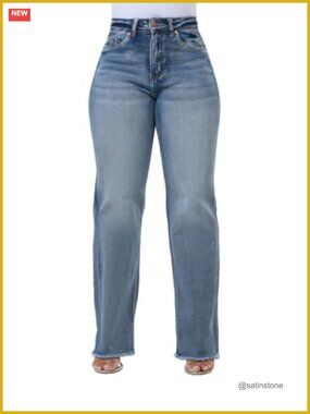 High Waisted Baggy Straight Leg Jeans Stretch Denim Pants